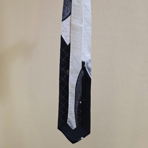 Enrico Capucci Black Gray Cream Retro e4" W 100% Silk Vintage Necktie Tie 58" - Picture 3 of 11